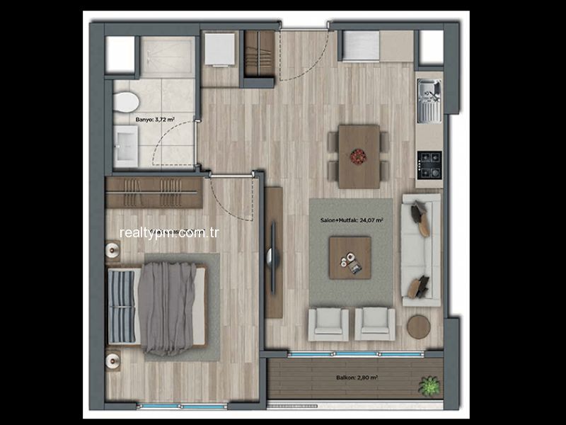 SURYAPI MUHİT SATILIK 1+1 74M2 ŞEREFİYELİ KONUM BALKONLU SUR YAPI.. REALTY PM DEN - 3233