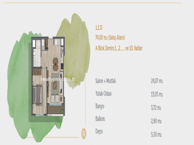 SURYAPI MUHİT SATILIK 1+1 74M2 ŞEREFİYELİ KONUM BALKONLU SUR YAPI.. REALTY PM DEN - 3234