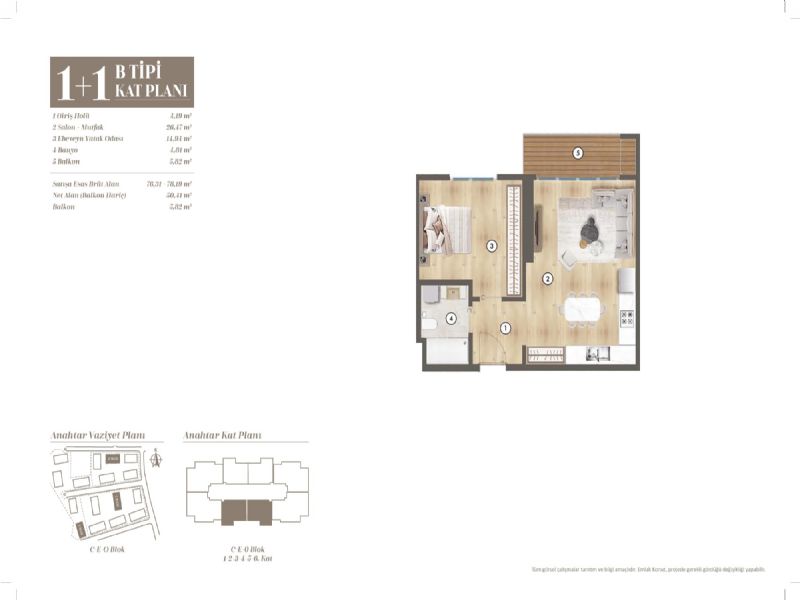 EMLAK KONUT ÇINARKÖY SATILIK DEVİRLİ 1+1 BÜYÜK TİP DAİRE REALTY PM'DEN.. - 3315