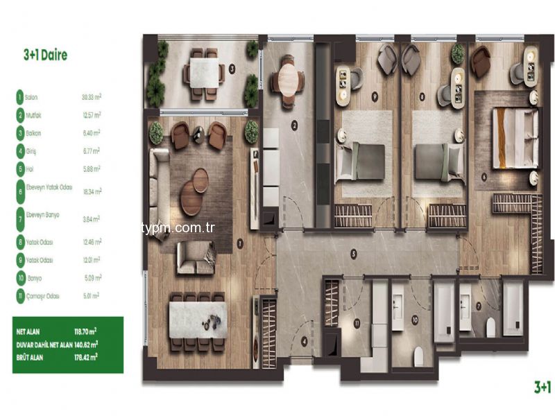 LİMONLU BAHÇE KONAKLARI SATILIK 3+1 179 M2 SİTE İÇİ SATILIK FIRSATI. HAZİRAN TESLİM - 3426