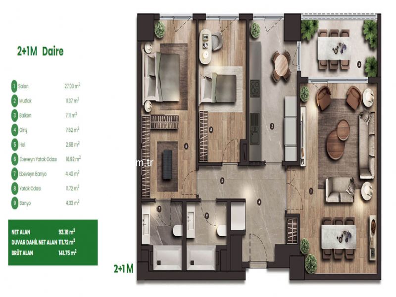 LİMONLU BAHÇE KONAKLARI KİRALIK 2+1 EN BÜYÜK TİP FIRSAT DAİRE - 3428